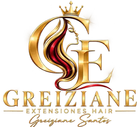 Logotipo de lujo dorado para Greiziane Extensiones Hair con el perfil estilizado de una mujer y las iniciales G E