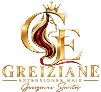 Logotipo de lujo dorado para Greiziane Extensiones Hair con el perfil estilizado de una mujer y las iniciales G E