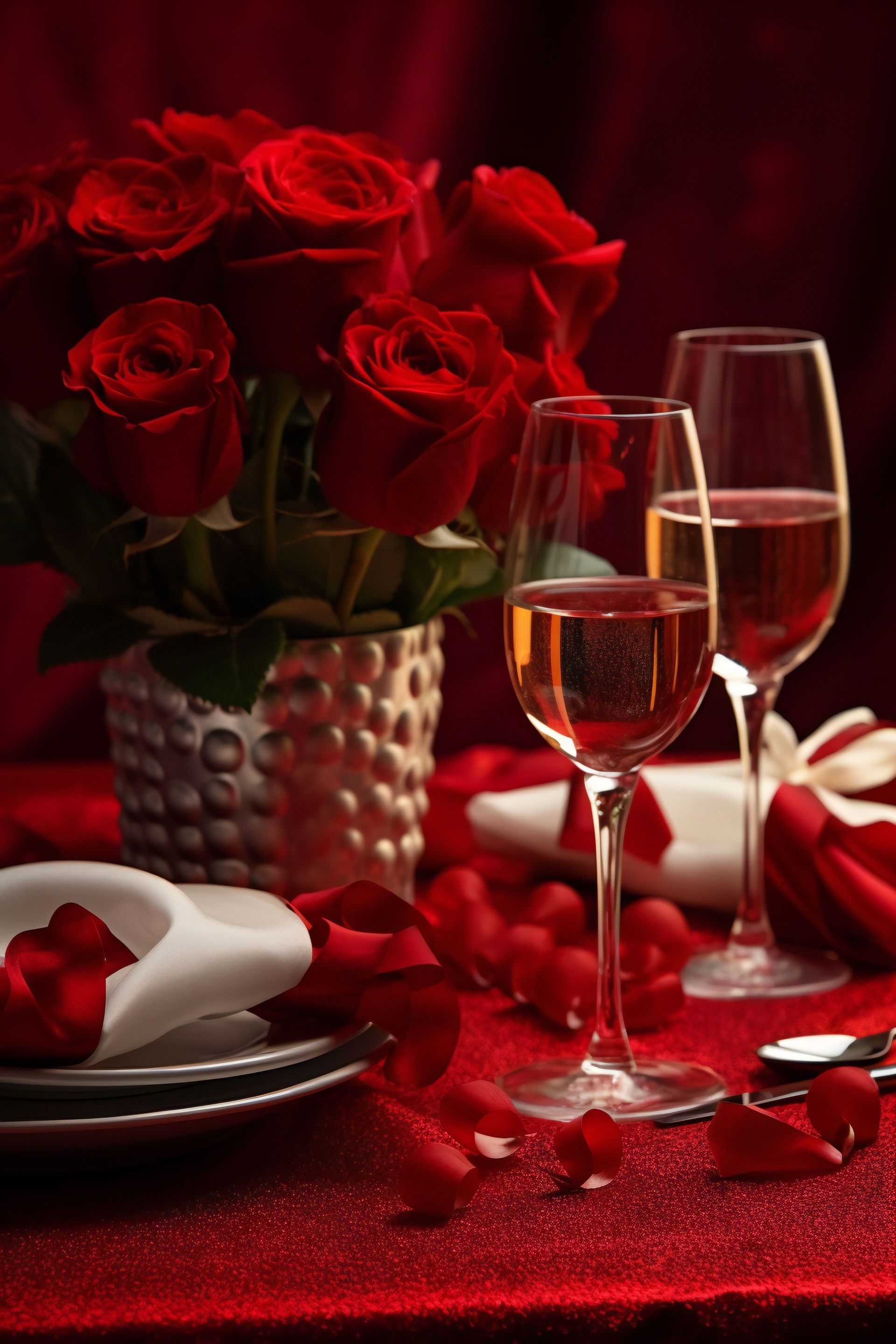 Bild mit Rosen und Sektgläsern