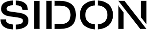 Logotipo negro con la palabra «SIDON» y una O circular estilizada sobre fondo blanco