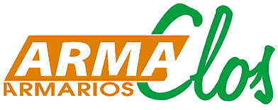 Logotipo de ARMA Clos con texto en naranja y verde y una curva verde estilizada
