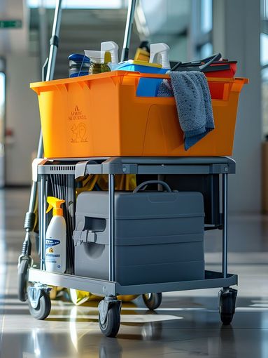 Chariot de nettoyage avec plusieurs bacs