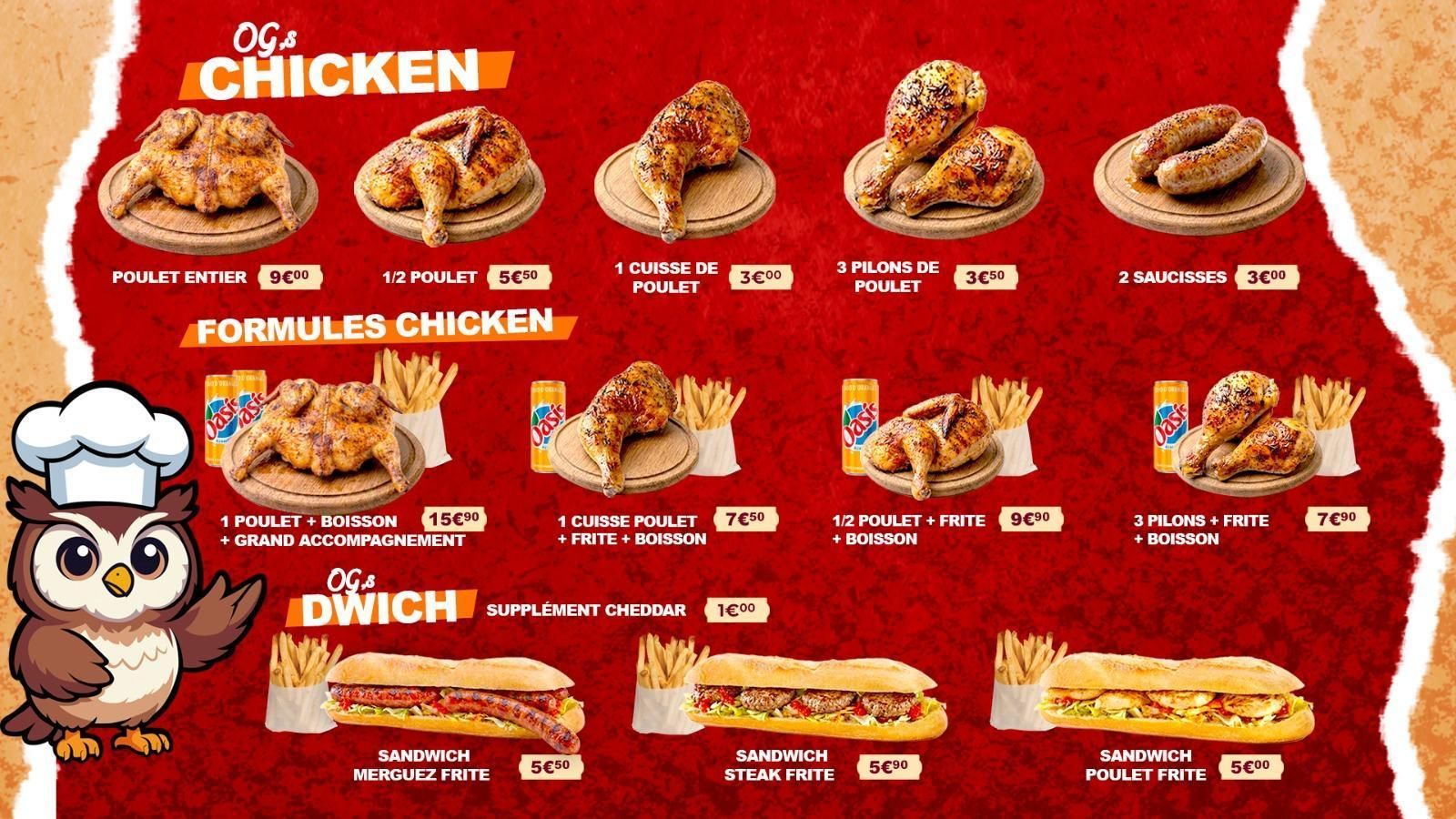 Affiche de menu de poulet.