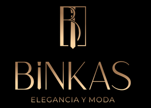 Un logotipo negro y dorado para Binkas Elegancia y Moda.