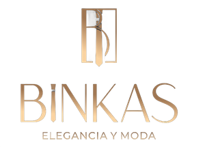 Un logotipo negro y dorado para Binkas Elegancia y Moda.