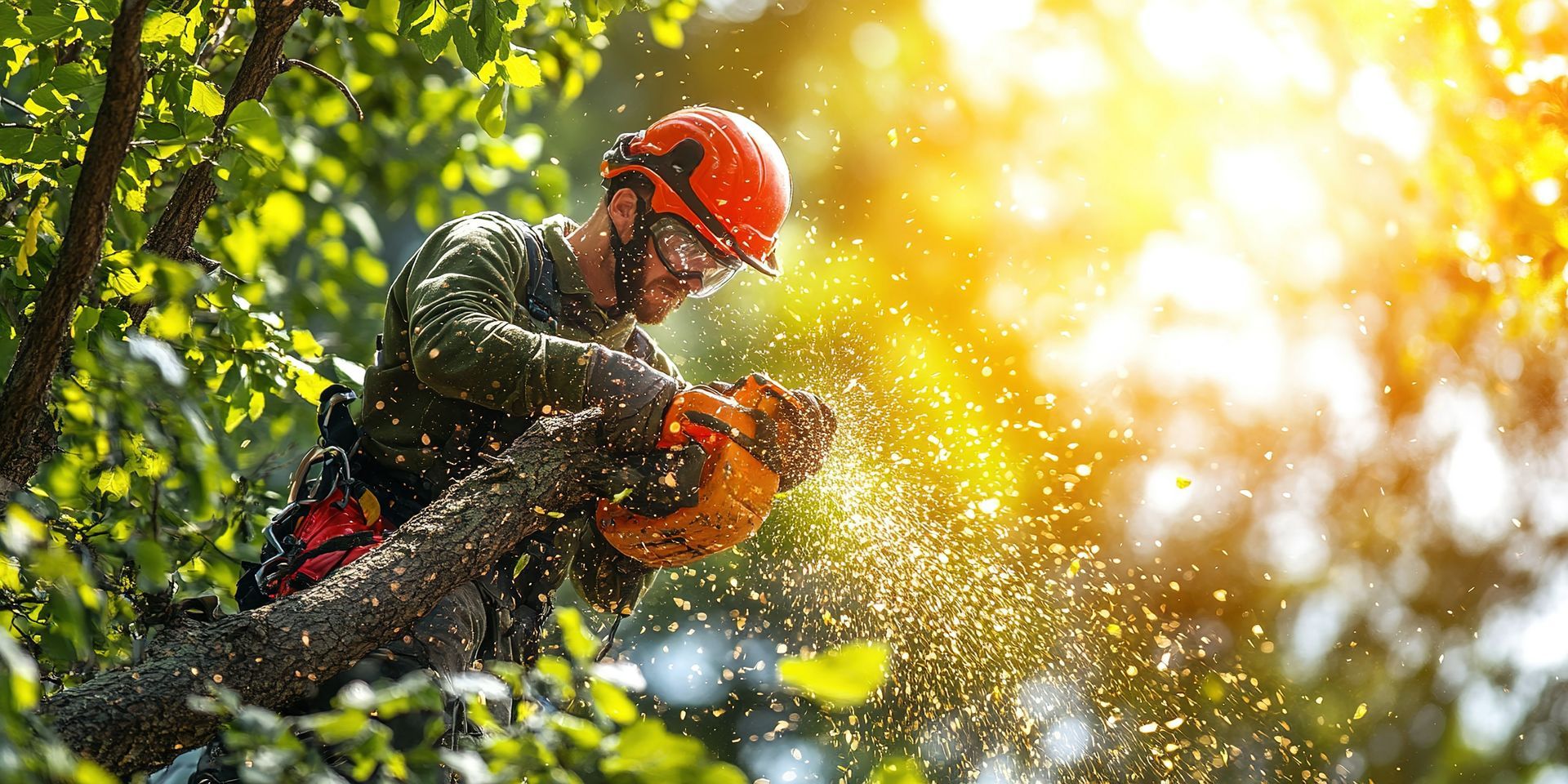 Un homme qui tronçonne une branche d'arbre
