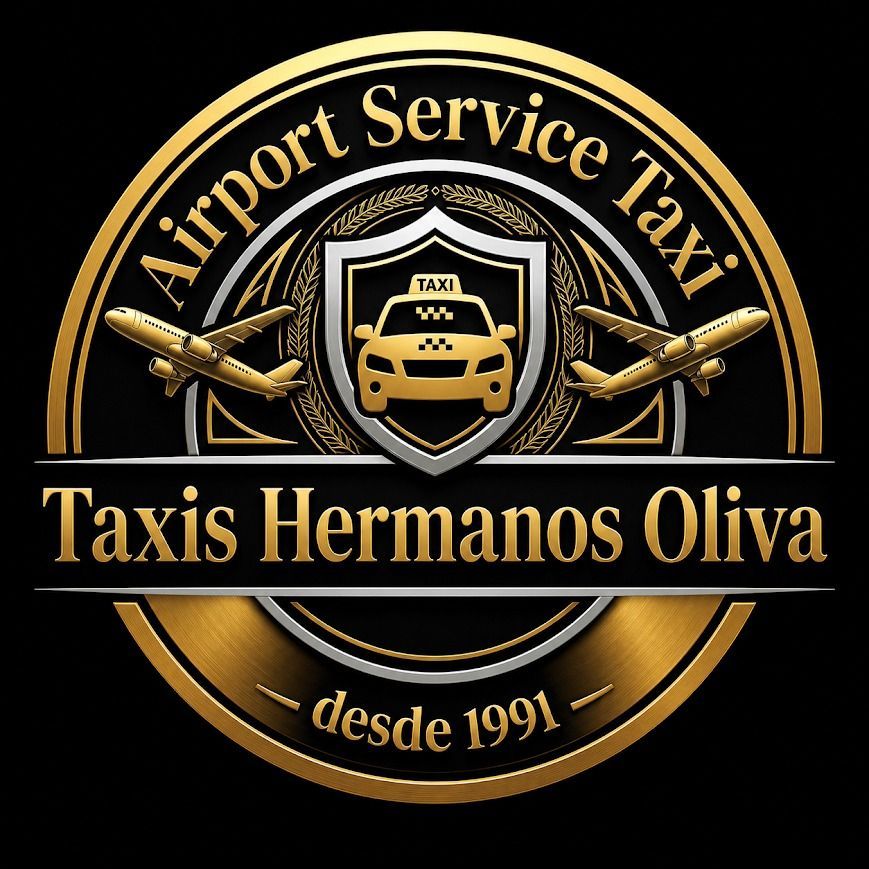 Business card for Taxis Hermanos Oliva, featuring the company name, a 24/7 icon, and the phone number +34 687 903 900.