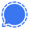 A blue chat bubble icon featuring a white dashed border outline.