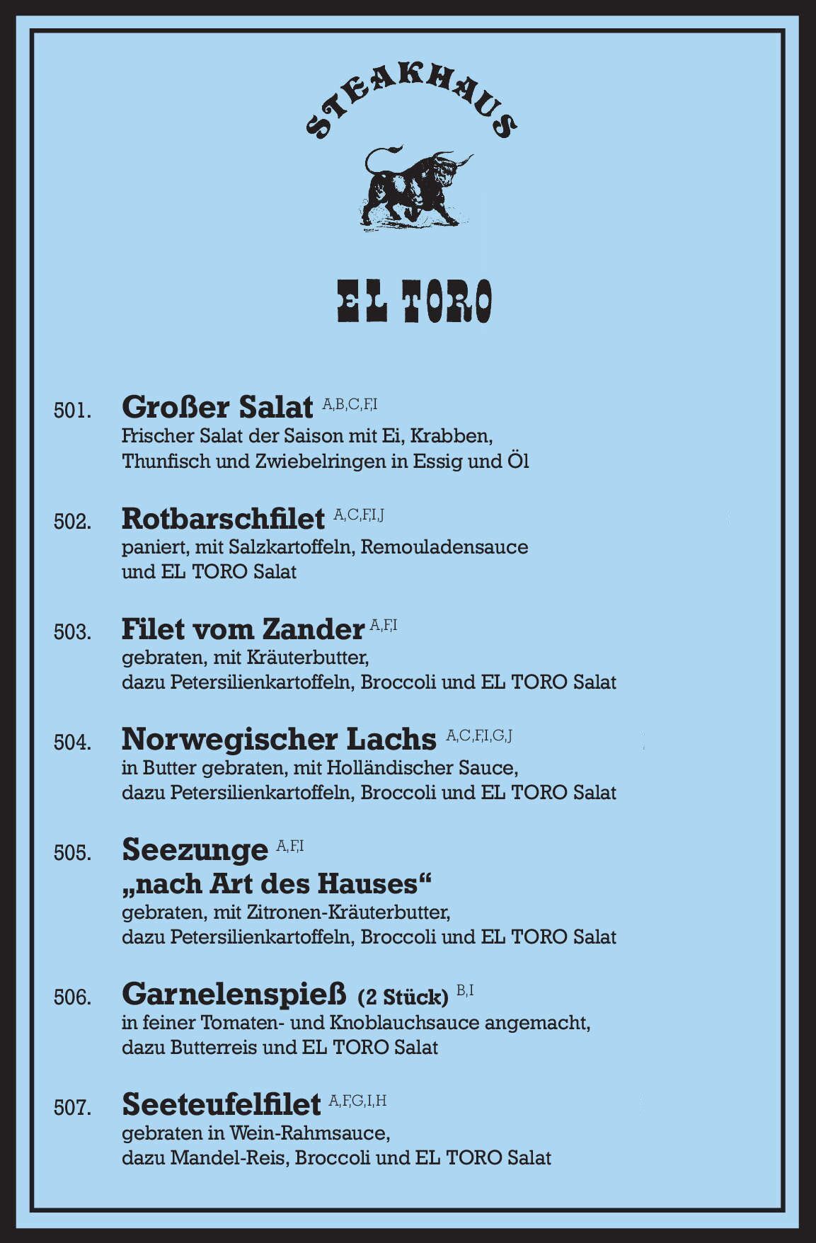 El Toro | Bochum | Steakhaus | Speisekarte Deutsch