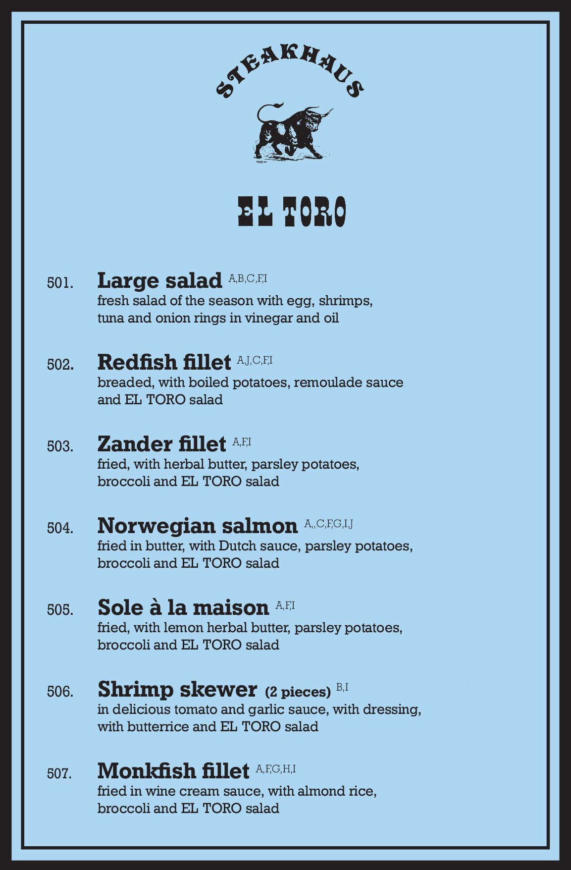 El Toro | Bochum | Steakhaus | Speisekarte Deutsch