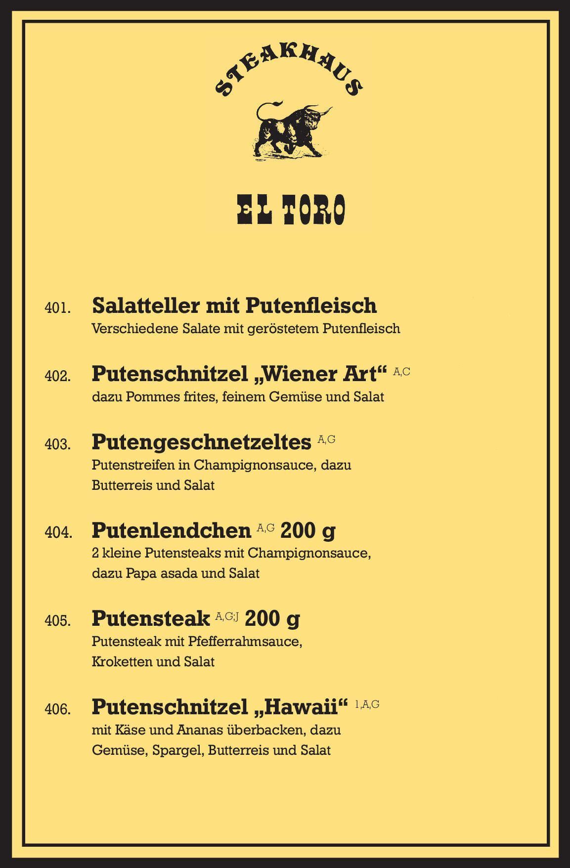 El Toro | Bochum | Steakhaus | Speisekarte Deutsch