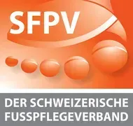 The logo for the schweizerische fusspflegeverband is orange and white.