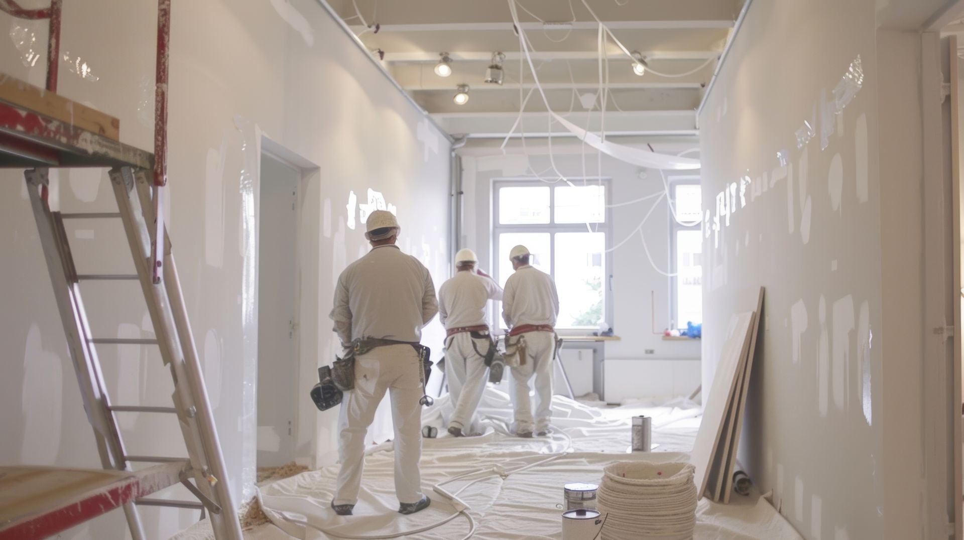 Les personnes qui font des travaux de rénovation dans un local.