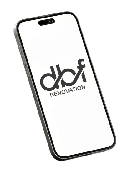 Un smartphone affichant le logo DBF Rénovation.