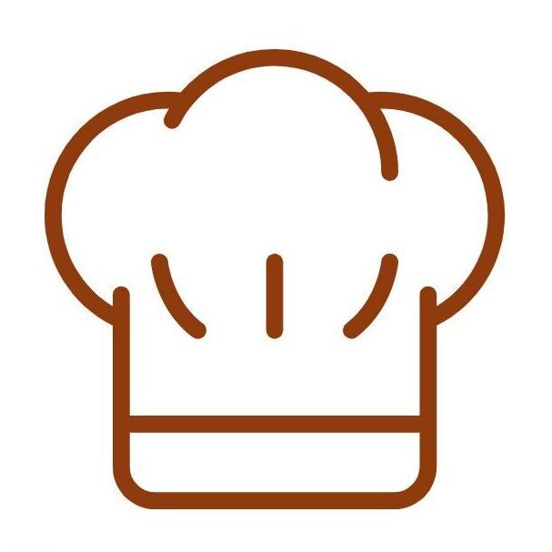 Un dibujo lineal de un gorro de chef sobre un fondo blanco.