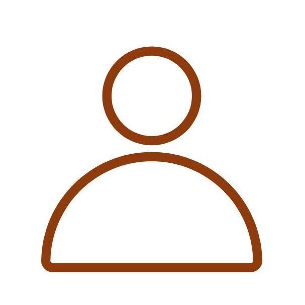 Un dibujo de línea marrón de una persona con un círculo en el medio.