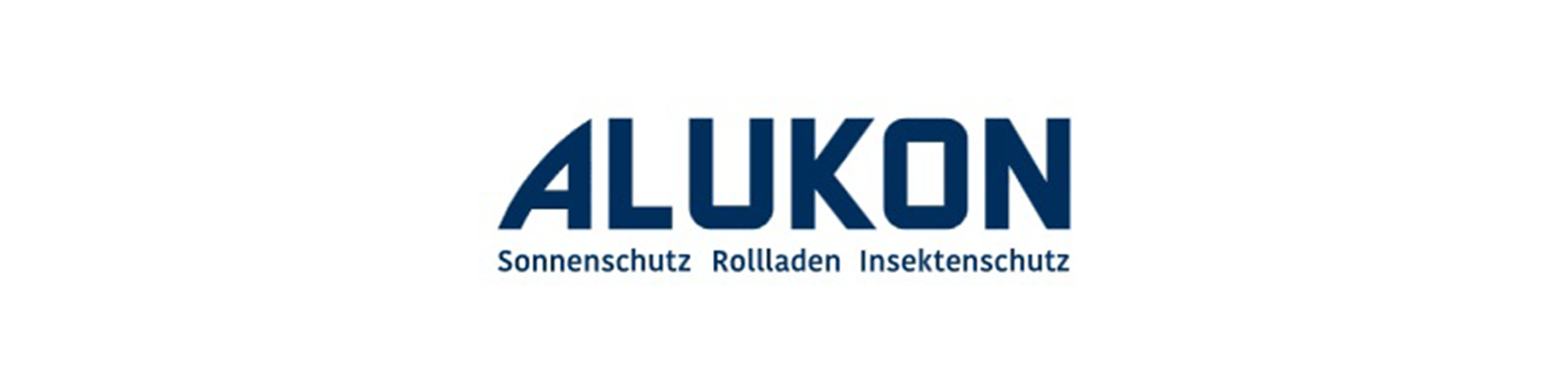 Ein blau-weißes Logo für Alukon auf weißem Hintergrund