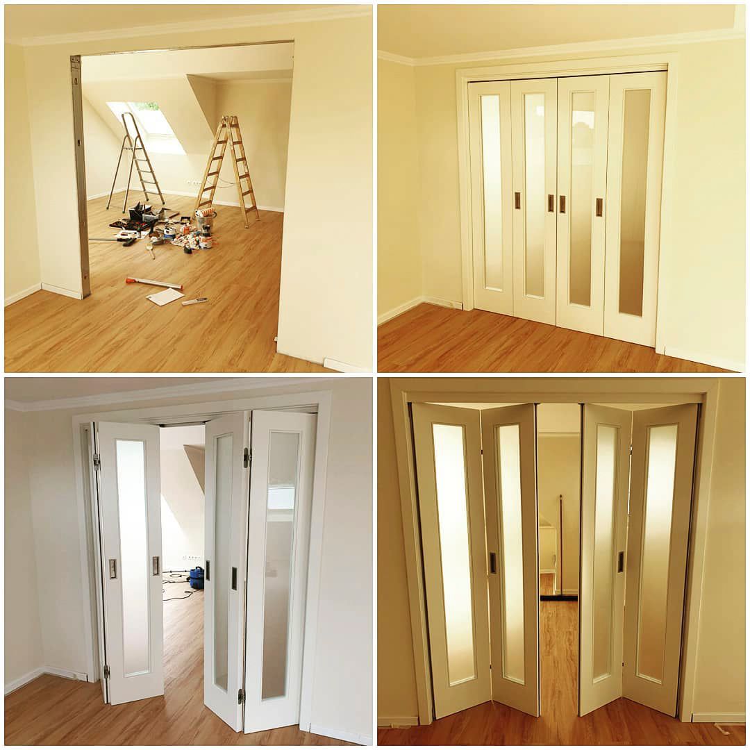 Eine Collage aus vier Bildern, die verschiedene Arten von Falttüren zeigen