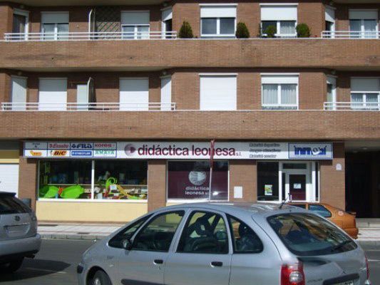 Un coche está aparcado delante de una tienda llamada didactica leonessa