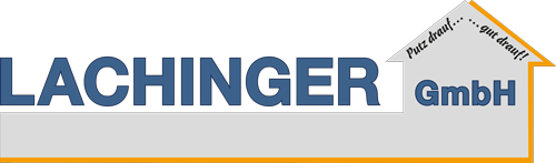 Logo der Lachinger GmbH mit blauer Schrift auf weiß-gelbem Hintergrund; eine Hausgrafik enthält deutschen Text.
