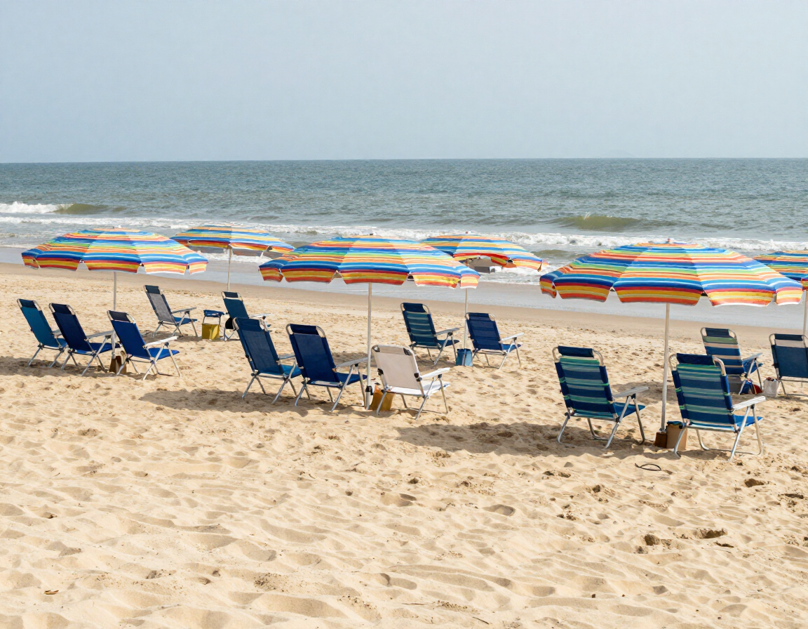 Beach chairs and umbrellas on the sand