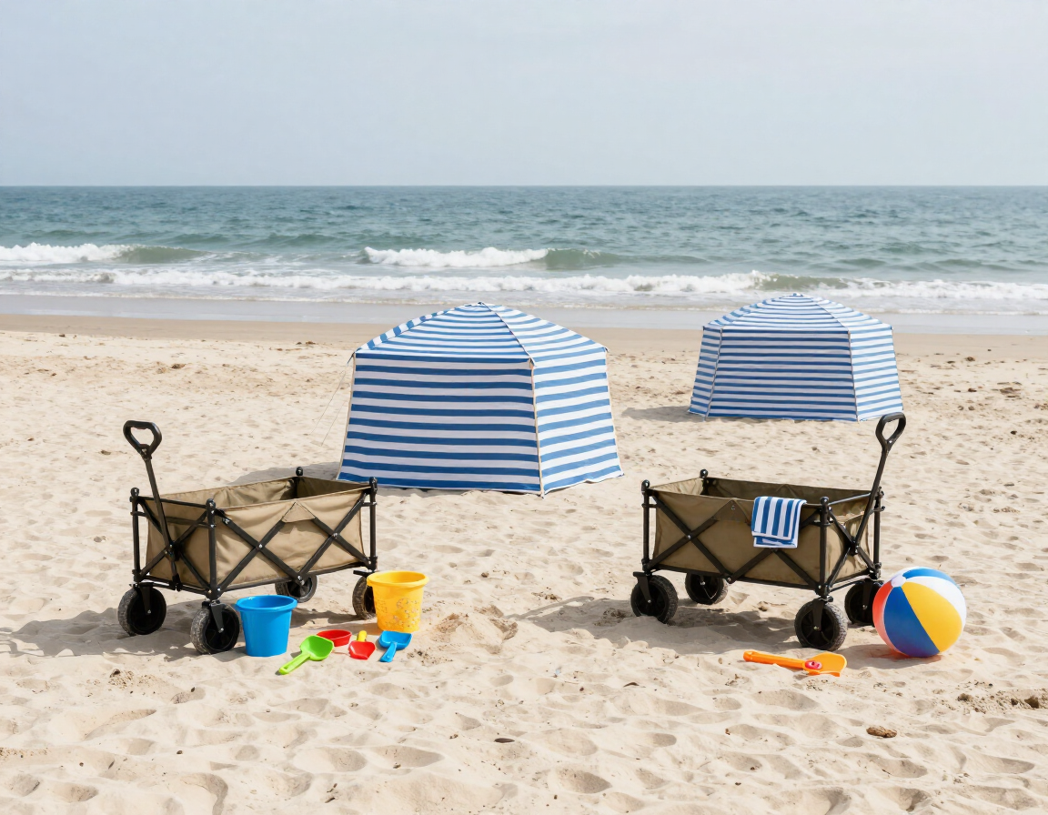 Beach toys, wagons and cabana tents