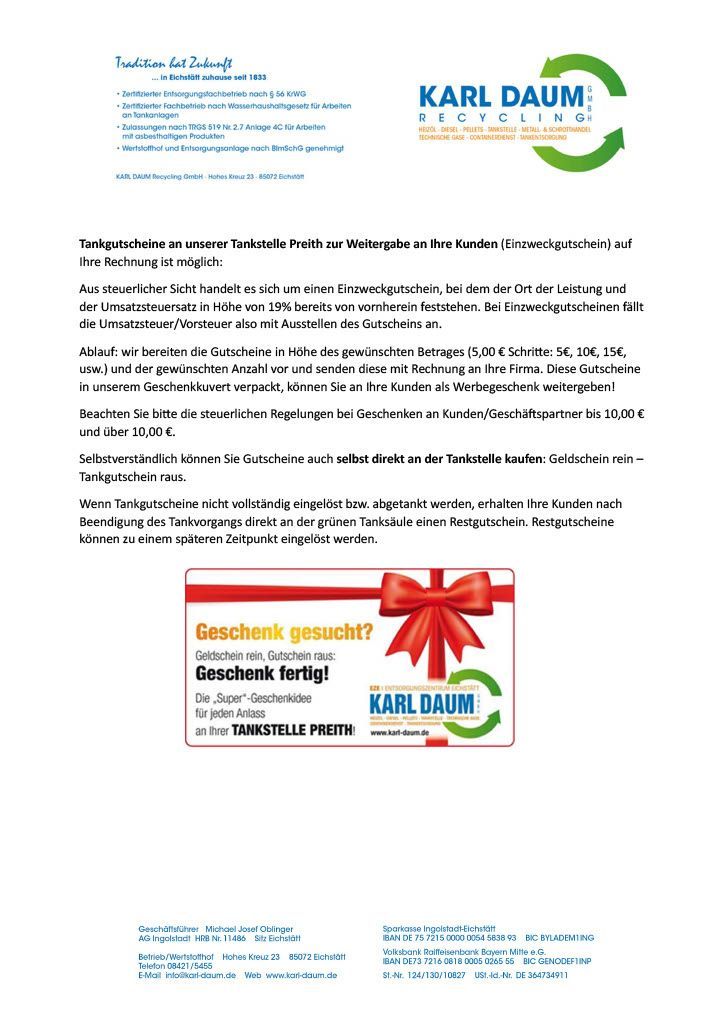 Tankgutschein | Karl Daum Recycling