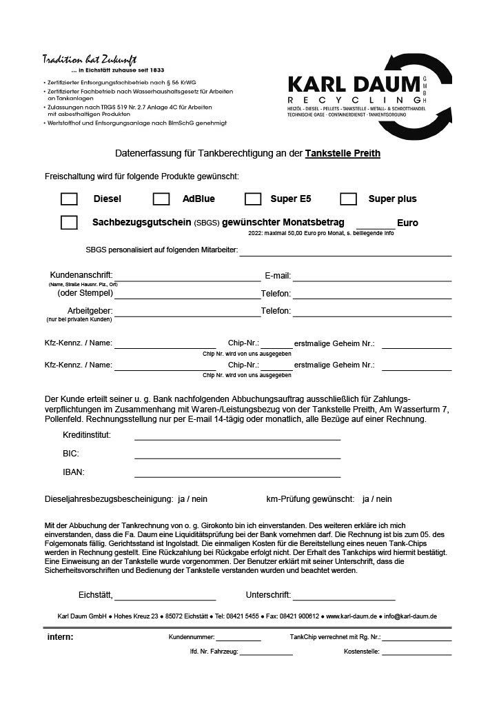 Gutschein-Formular | Karl Daum Recycling