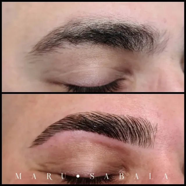Una foto de antes y después de las cejas de un hombre.