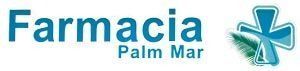 Logotipo de Farmacia Palm Mar con texto color turquesa y un icono de cruz m&eacute;dica sobre fondo claro.