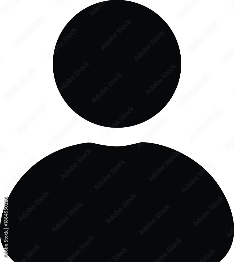 Schwarzes Benutzer-Avatar-Symbol mit kreisförmiger Kopf- und Schultersilhouette auf weißem Hintergrund