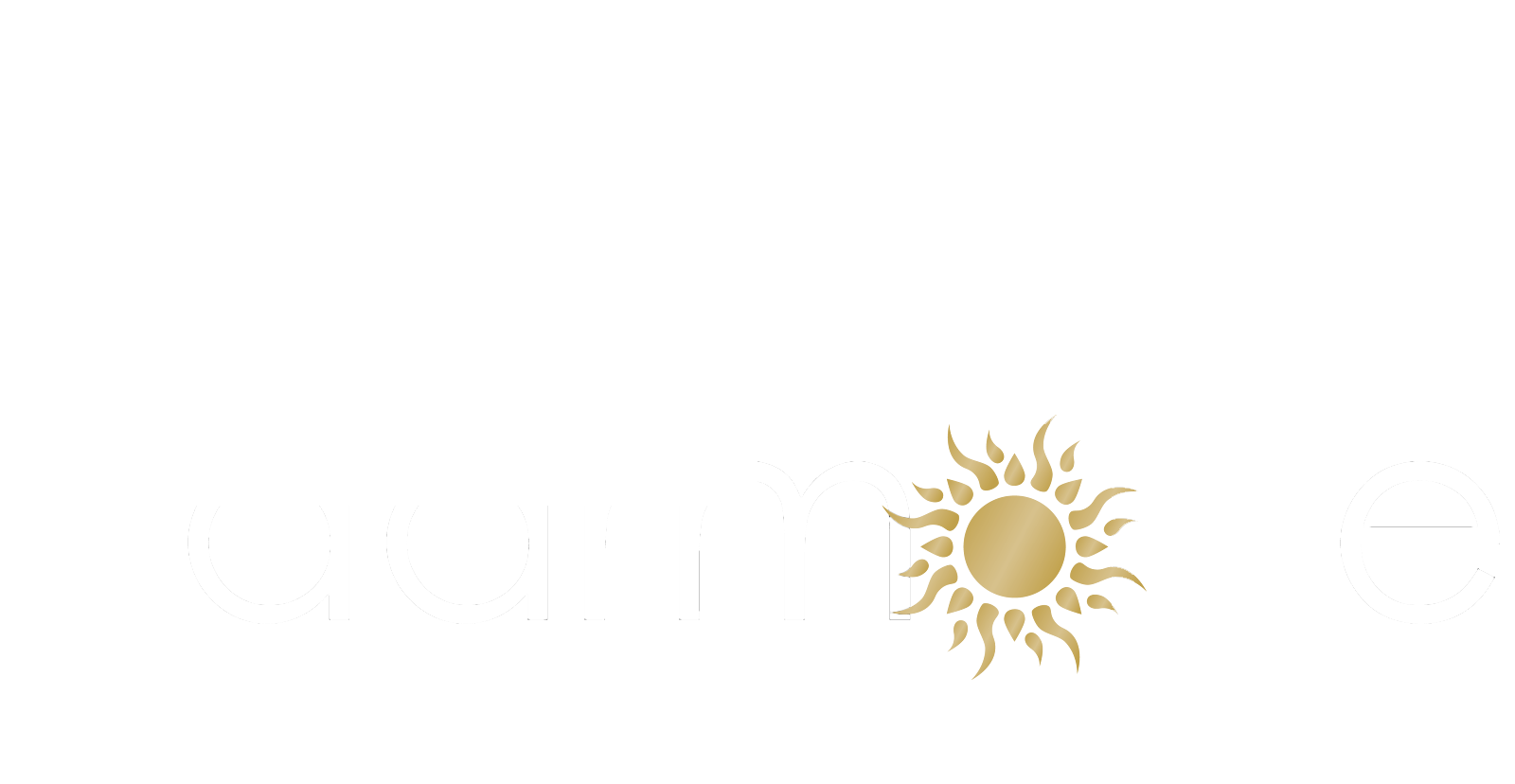 Logo für den Intercoiffure Salon Harmonie von Thomas Müller, weiße Schrift mit goldenem Sonnenstrahlen-Akzent