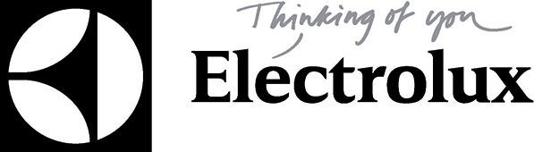 Un logotipo de Electrolux en blanco y negro sobre un fondo blanco.