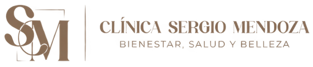 Logotipo para Cl&iacute;nica Sergio Mendoza con monograma SM y el eslogan &laquo;Bienestar, salud y belleza&raquo;