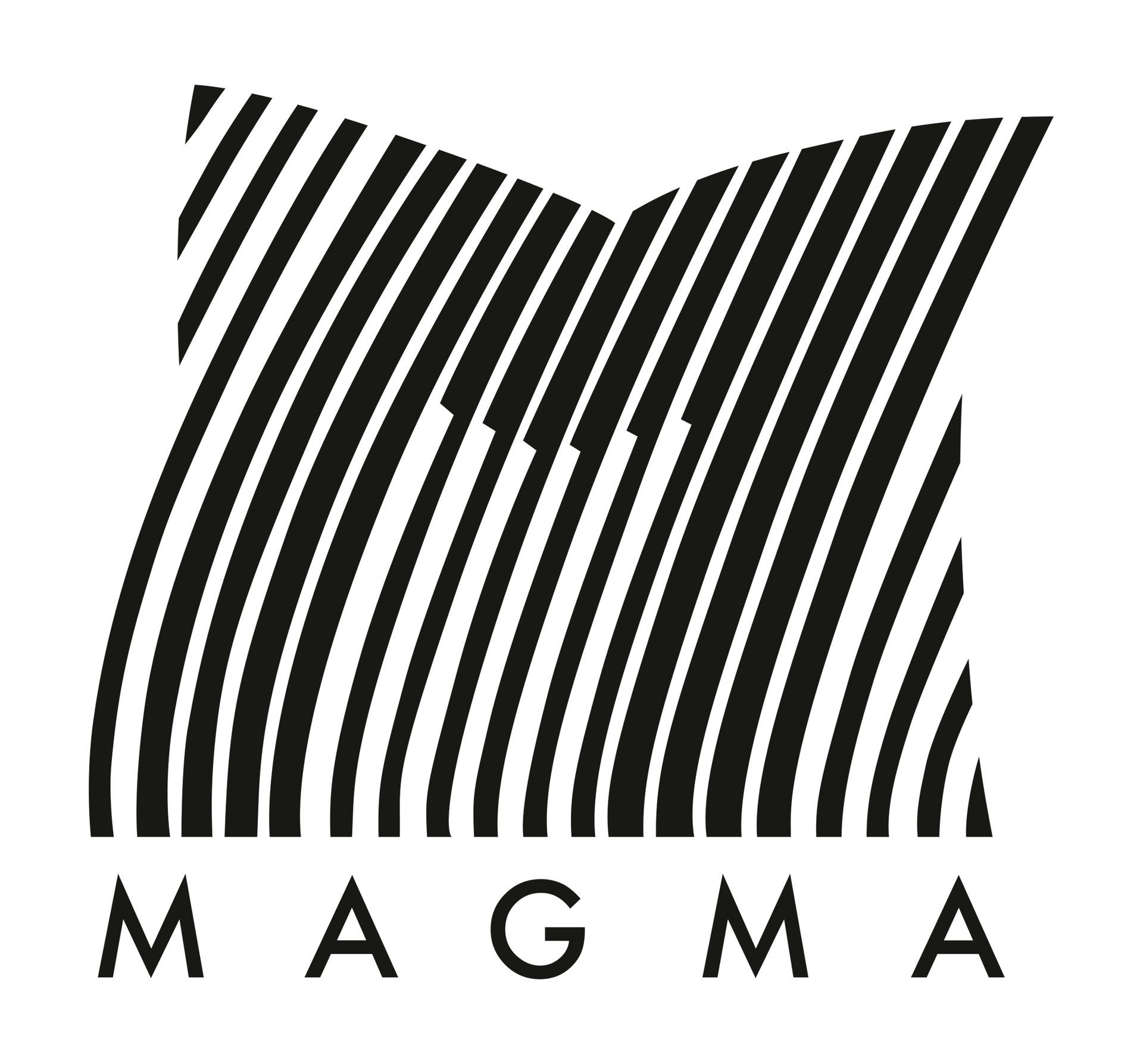 Logo für Magma. Schwarze, geschwungene Linien bilden ein stilisiertes „M“ über dem Wort „MAGMA“.