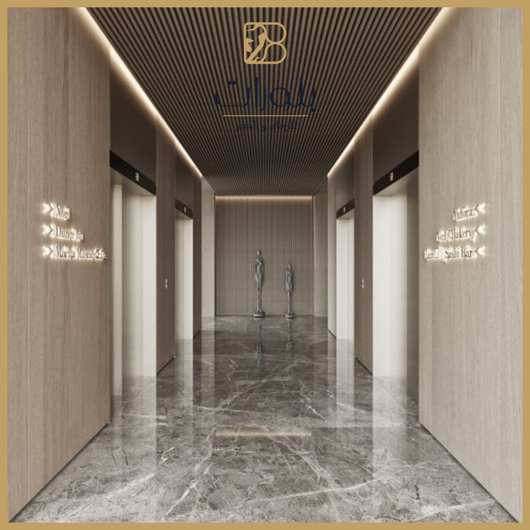 تفاصيل التصميم الهندسي للأرضيات الرخامية في الفندق - بلورات