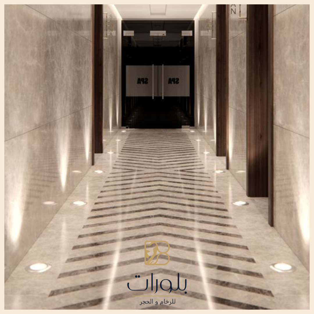 تفاصيل التصميم الهندسي للأرضيات الرخامية في الفندق - بلورات