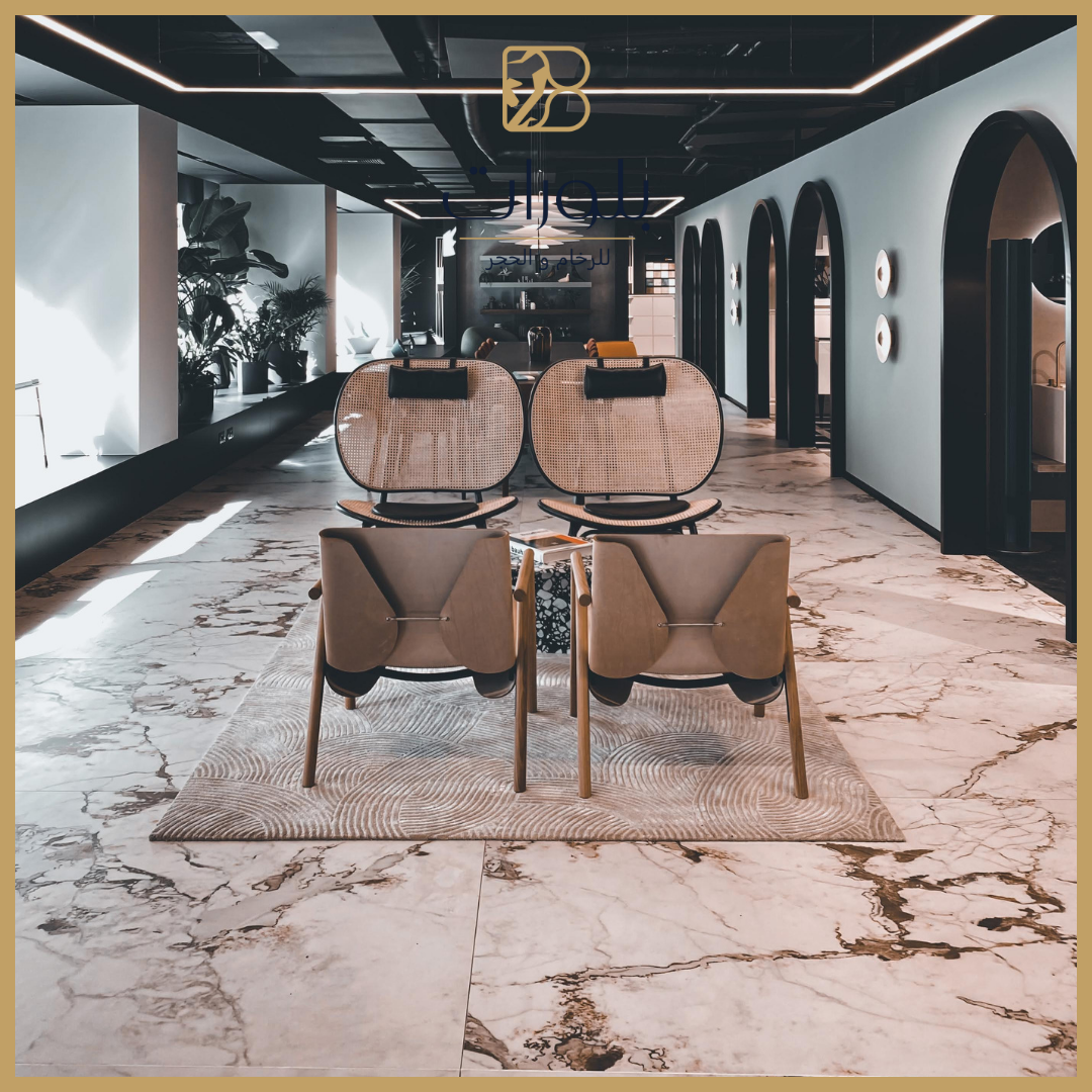 تفاصيل التصميم الهندسي للأرضيات الرخامية في الفندق - بلورات