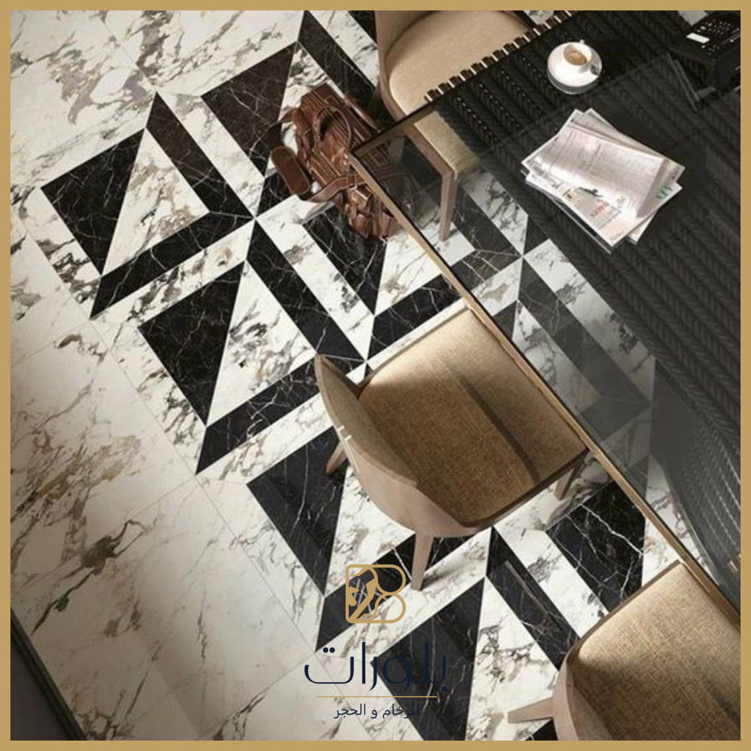  أرضيات رخام كريم مارفيل بنمط هندسي في بهو فندق خمس نجوم - بلورات