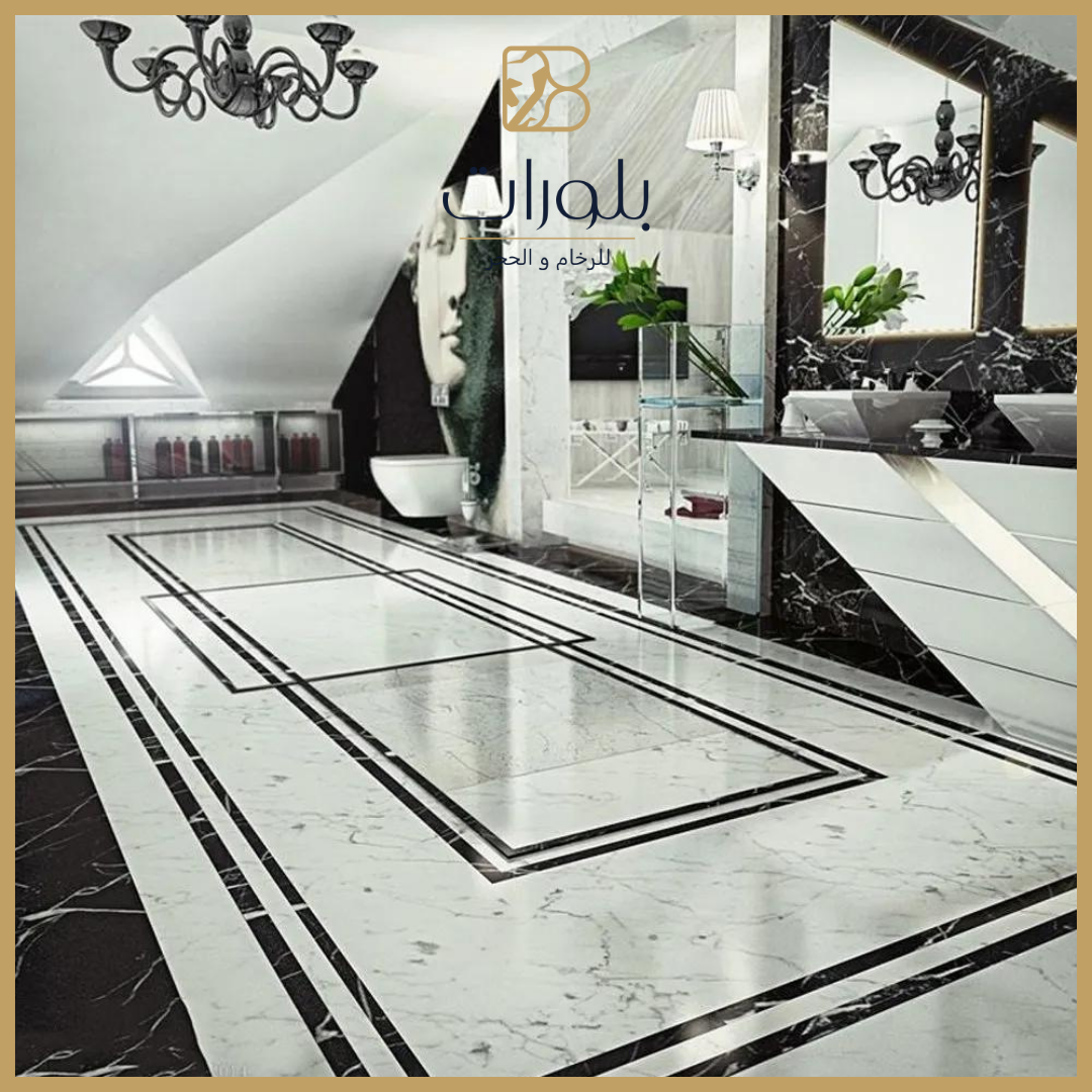 تفاصيل التصميم الهندسي للأرضيات الرخامية في الفندق - بلورات