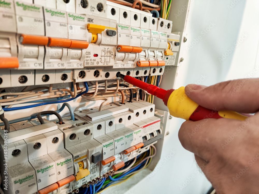 Un électricien intervenant sur un tableau électrique