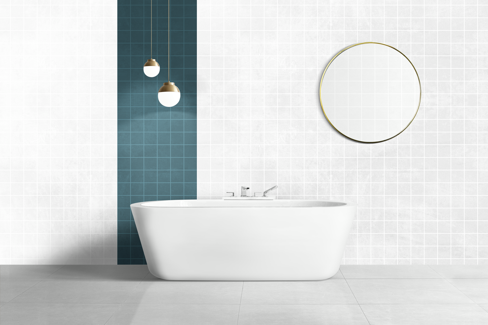 Une salle de bains bleu et blanc