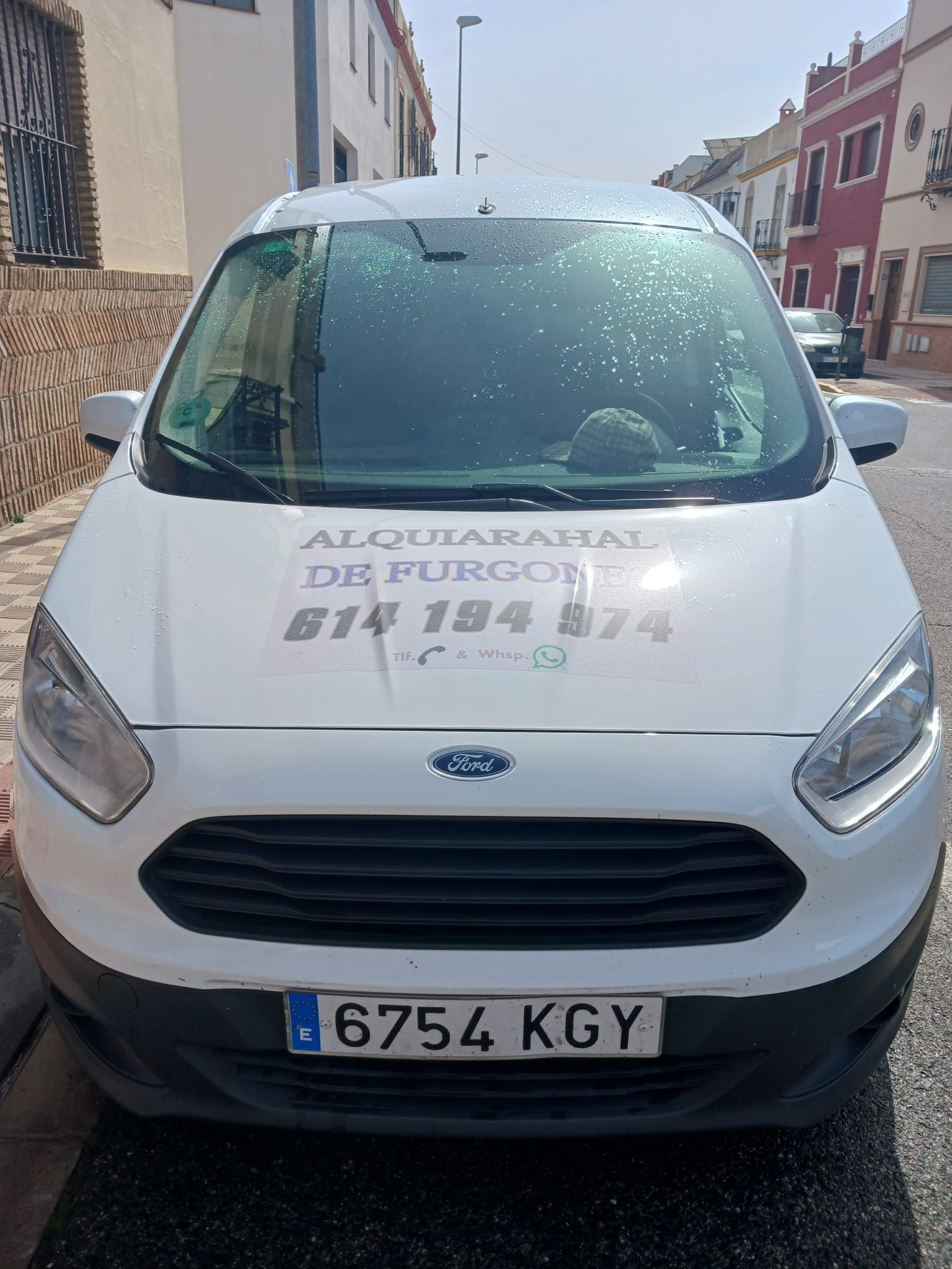 Una camioneta Ford blanca está estacionada al costado de la carretera.
