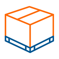 Un icono naranja y azul de una caja de cartón sobre un palé.