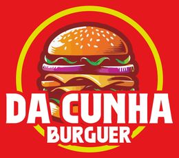 El logo de da cunha burguer muestra una hamburguesa sobre un fondo rojo.