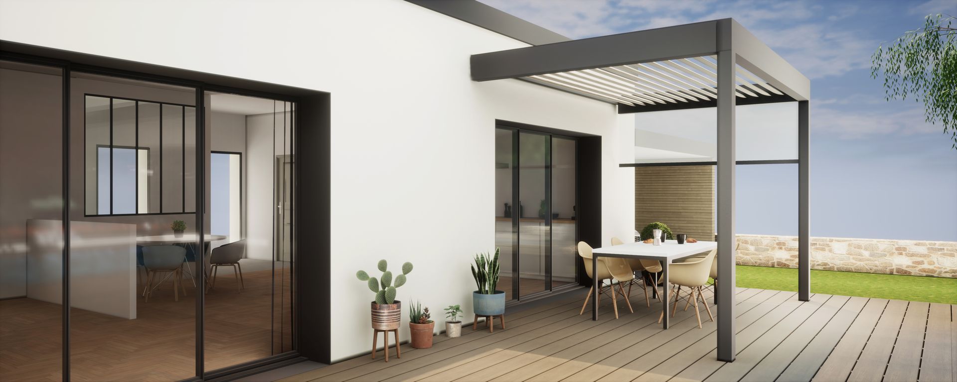 Terasse en bois et pergola