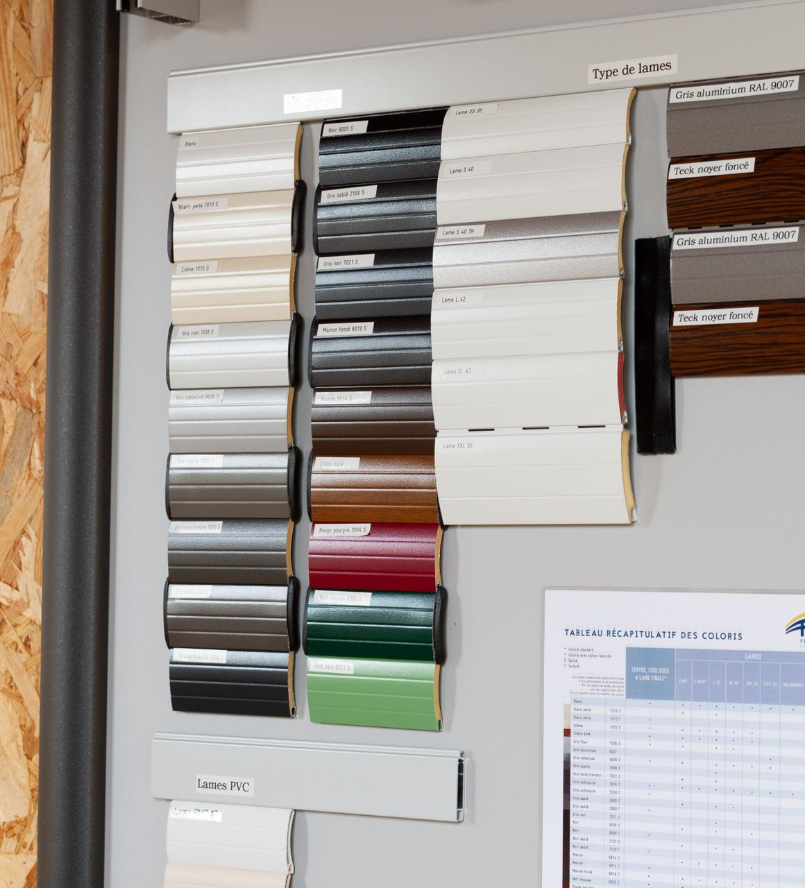 Échantillons sur un mur