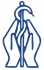 Blaues Symbol: Hände, die einen Stab mit einer Schlange und einem Haken am oberen Ende halten.