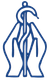 Blaues Symbol: Hände, die einen Stab mit einer Schlange und einem Haken am oberen Ende halten.