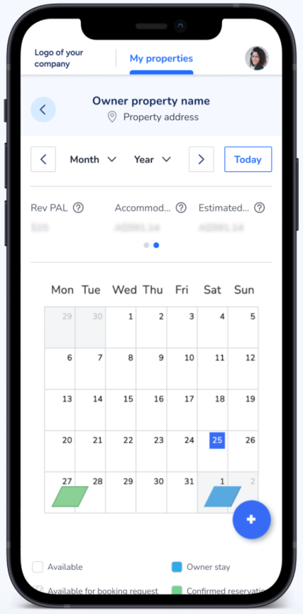Mobile screen displaying a calendar with a highlighted date and blue and green icons, likely for event scheduling.